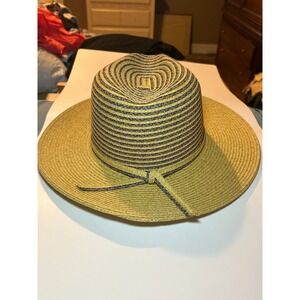 Straw Studios Mens Wide Brim Sun Hat Tan Multi Color Woven Fedora Beach Hat
